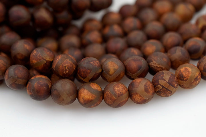 14.5" Antique Brown Bulk tibetan Dzi agate round beads 8mm/10mm/12mm