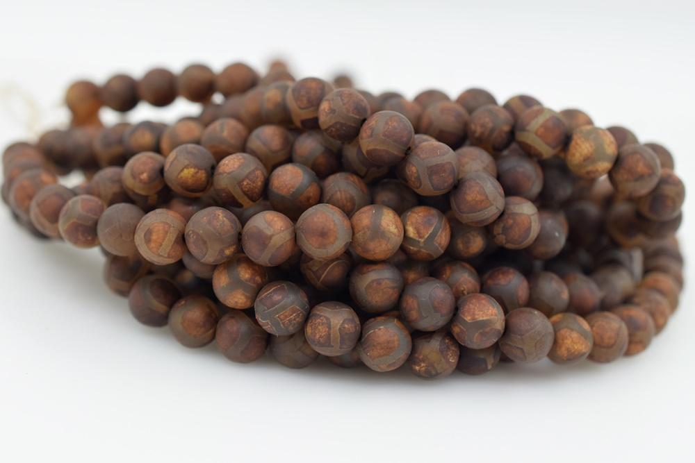 14.5" Antique Brown Bulk tibetan Dzi agate round beads 8mm/10mm/12mm