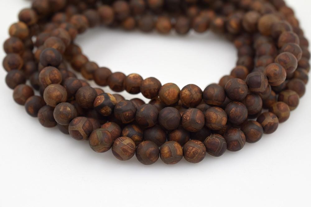 14.5" Antique Brown Bulk tibetan Dzi agate round beads 8mm/10mm/12mm
