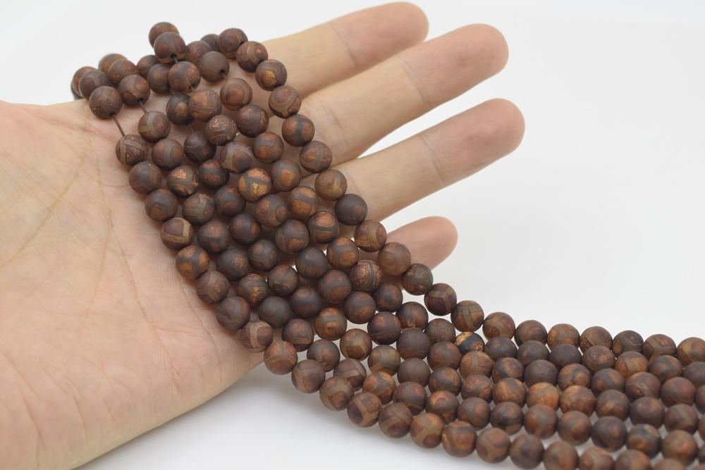 14.5" Antique Brown Bulk tibetan Dzi agate round beads 8mm/10mm/12mm