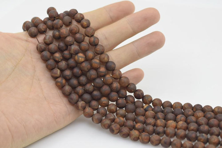 14.5" Antique Brown Bulk tibetan Dzi agate round beads 8mm/10mm/12mm