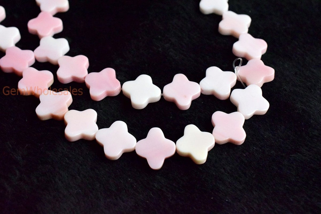 Half strand Natural Blush Pink Queen Conch shell 13.5~14mm Quatrefoil Beads