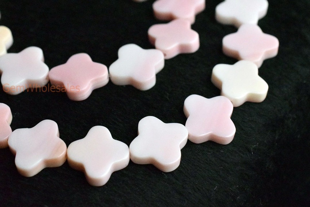 Half strand Natural Blush Pink Queen Conch shell 13.5~14mm Quatrefoil Beads