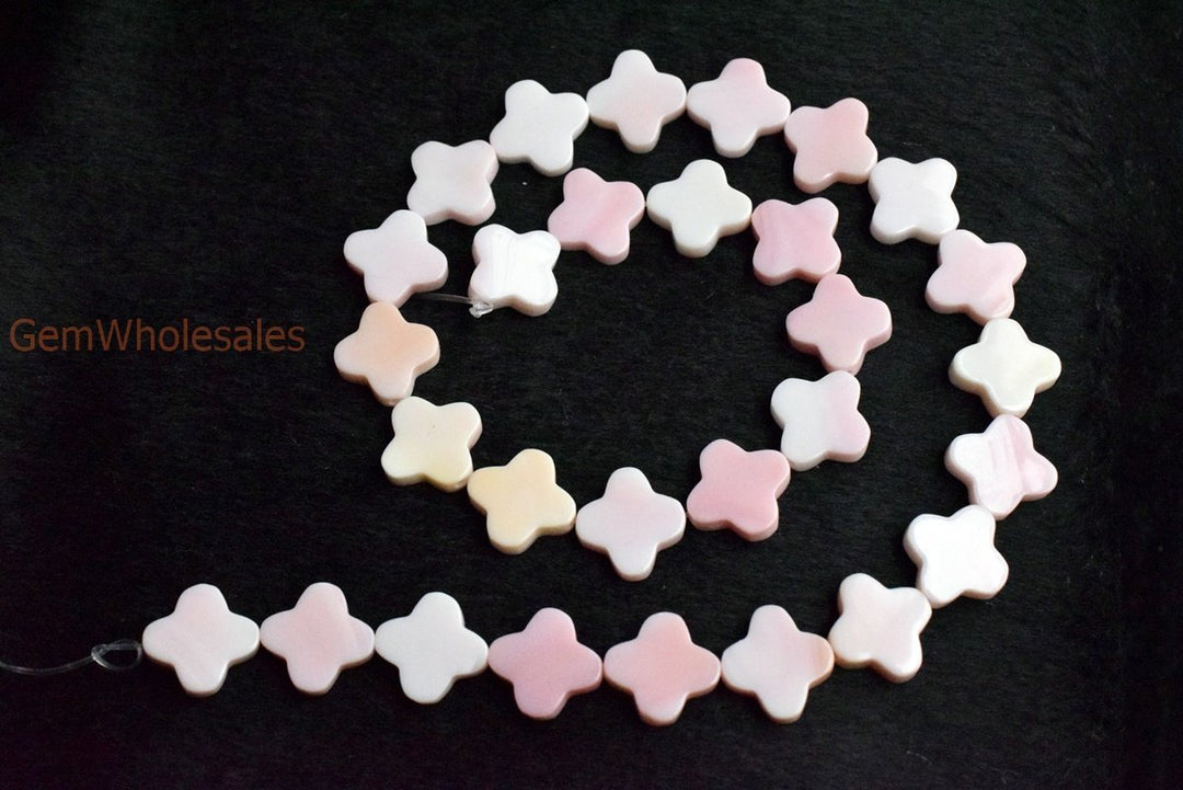 Half strand Natural Blush Pink Queen Conch shell 13.5~14mm Quatrefoil Beads