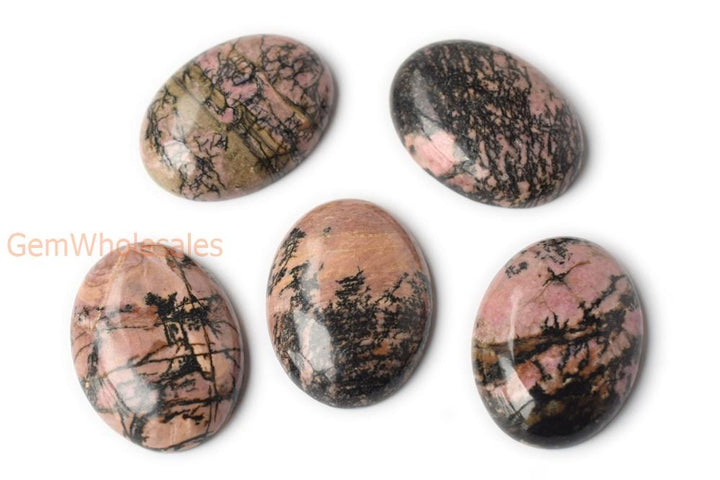 30x40mm Natural Rhodonite plain cabochon, oval gemstone pendant, black line rhodonite pendant