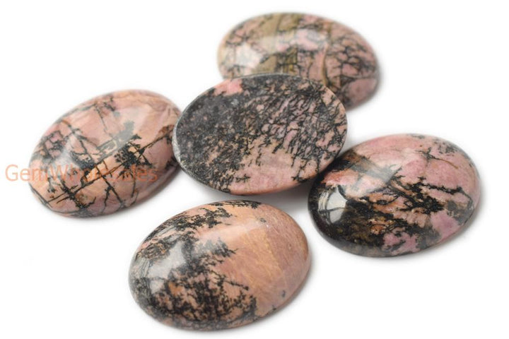 30x40mm Natural Rhodonite plain cabochon, oval gemstone pendant, black line rhodonite pendant