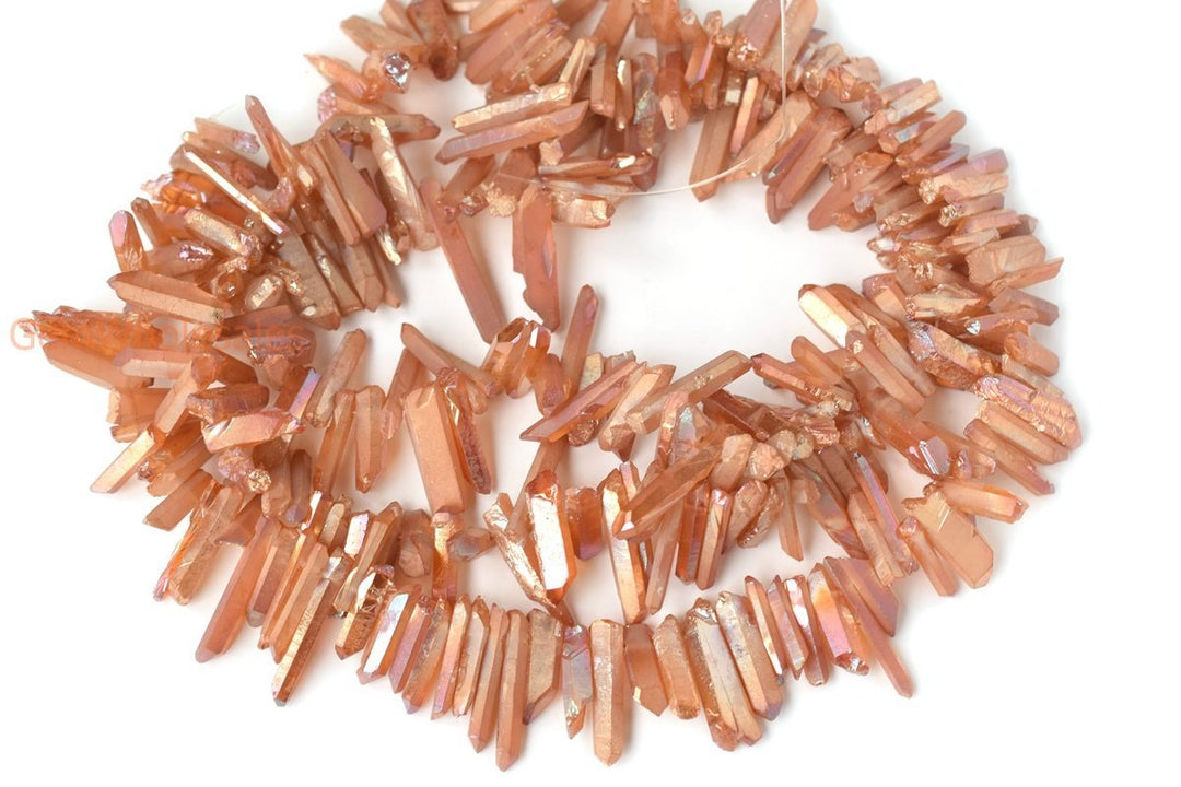 15.5" 4~7mmx~15~40mm Natural Rough Quartz Crystal Spike Beads champagne color,nugget