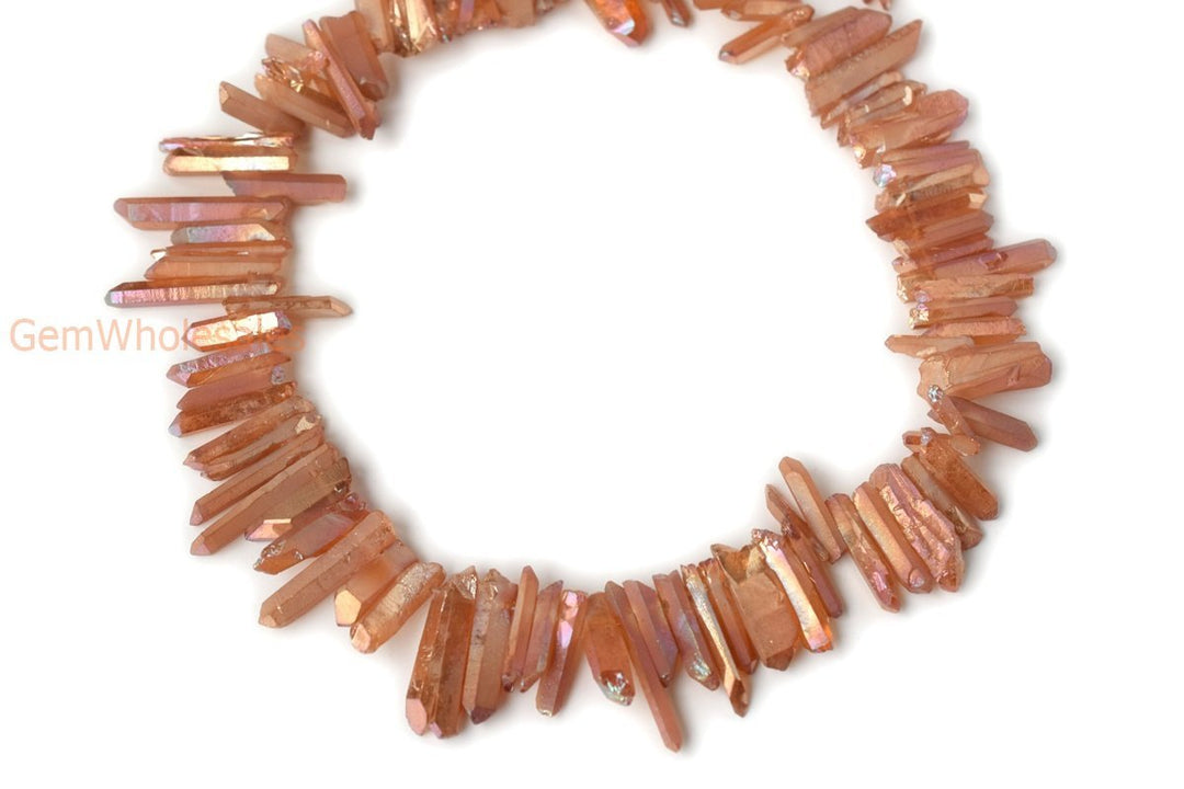 15.5" 4~7mmx~15~40mm Natural Rough Quartz Crystal Spike Beads champagne color,nugget