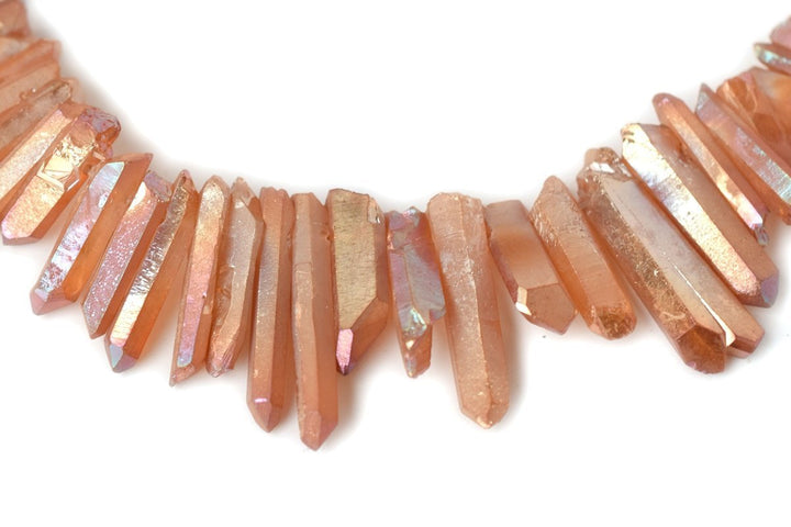 15.5" 4~7mmx~15~40mm Natural Rough Quartz Crystal Spike Beads champagne color,nugget