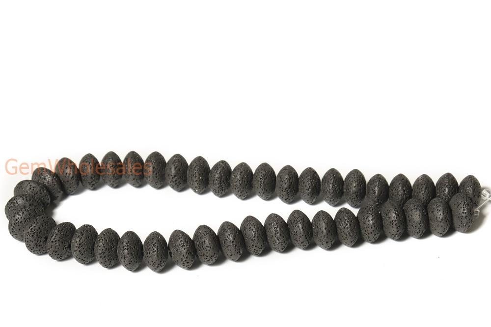15.5" 10x15mm black Lava Rondelle Gemstone beads