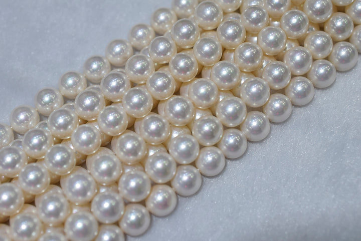 15.5" 8mm/10mm Luster white Shell pearl round beads,shell core pearl,TYP