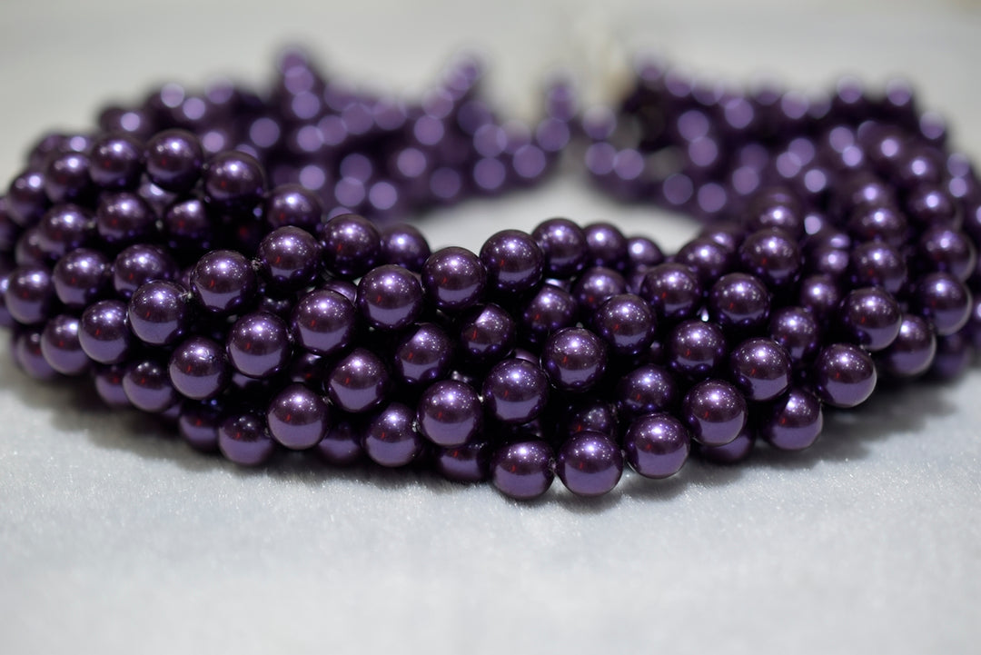 15.5" 8mm/10mm Luster dark purple Shell pearl round beads,shell core pearl,TYM