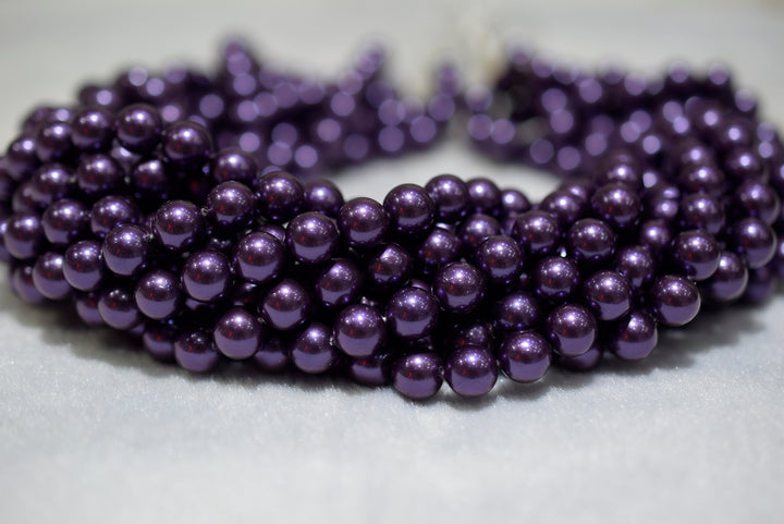 15.5" 8mm/10mm Luster dark purple Shell pearl round beads,shell core pearl,TYM