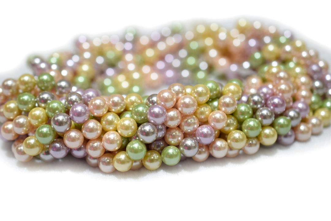 15.5" 8mm/10mm Mix luster pink yellow green Shell pearl round beads,shell core pearl,TYF