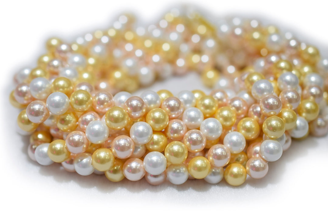15.5" 8mm/10mm Mix luster pink yellow white Shell pearl round beads,shell core pearl,TYF
