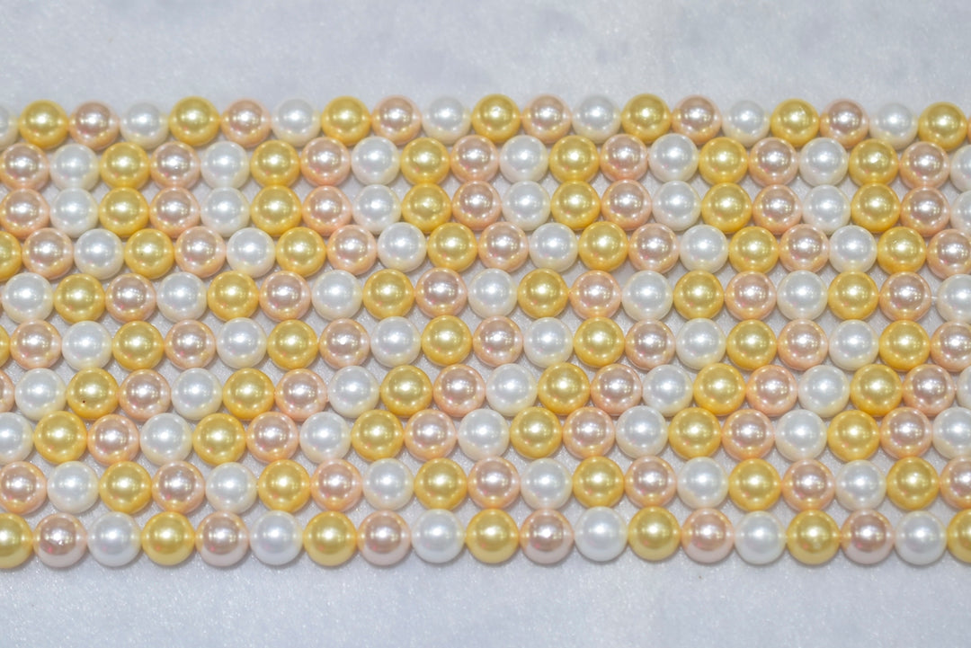 15.5" 8mm/10mm Mix luster pink yellow white Shell pearl round beads,shell core pearl,TYF