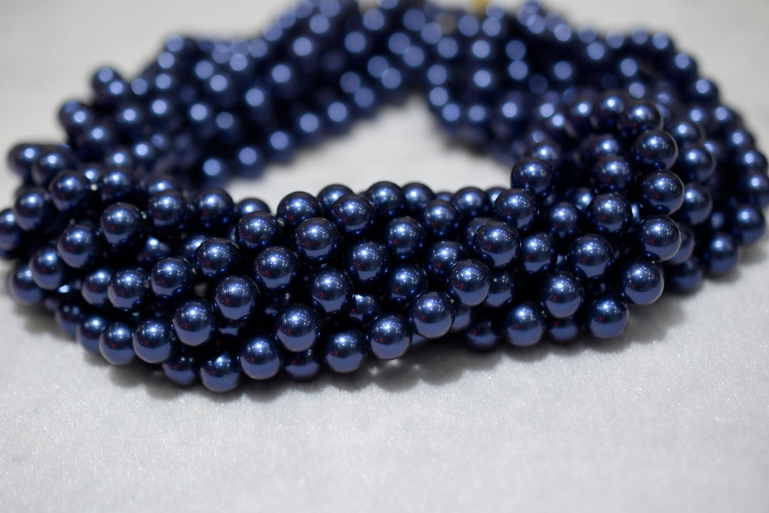 15.5" 8mm/10mm Luster dark blue Shell pearl round beads,shell core pearl,TYF