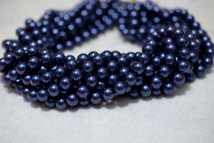 15.5" 8mm/10mm Luster dark blue Shell pearl round beads,shell core pearl,TYF