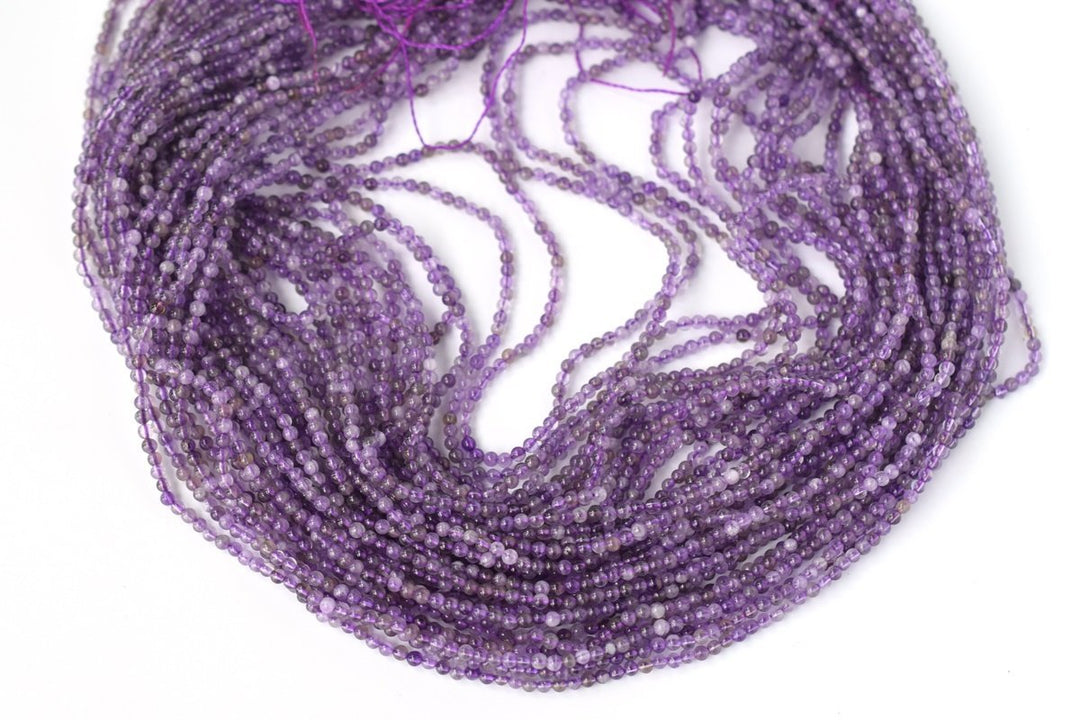 15.5" 2mm Natural amethyst round beads, purple color crystal