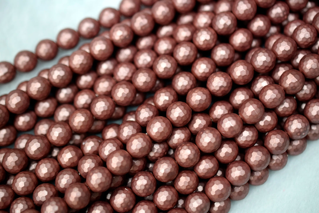 15.5" 8mm/10mm Shell pearl round faceted beads Dark red color