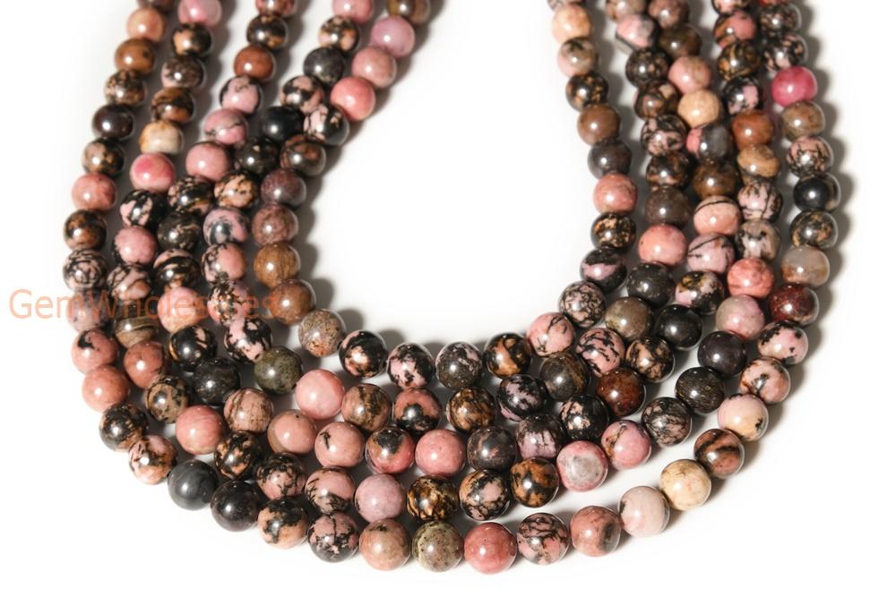 15.5" 6mm/8mm Black Web rhodonite round beads, red black semi-precious stone