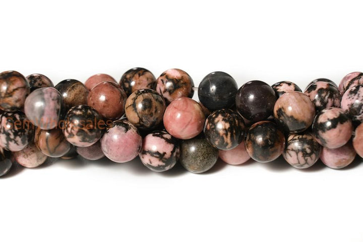 15.5" 6mm/8mm Black Web rhodonite round beads, red black semi-precious stone