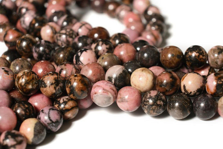 15.5" 6mm/8mm Black Web rhodonite round beads, red black semi-precious stone