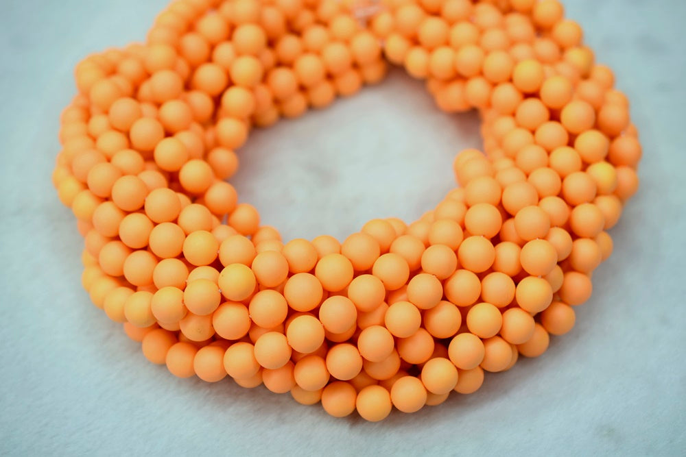15.5" 8mm/10mm Matte Shell pearl round beads orange color