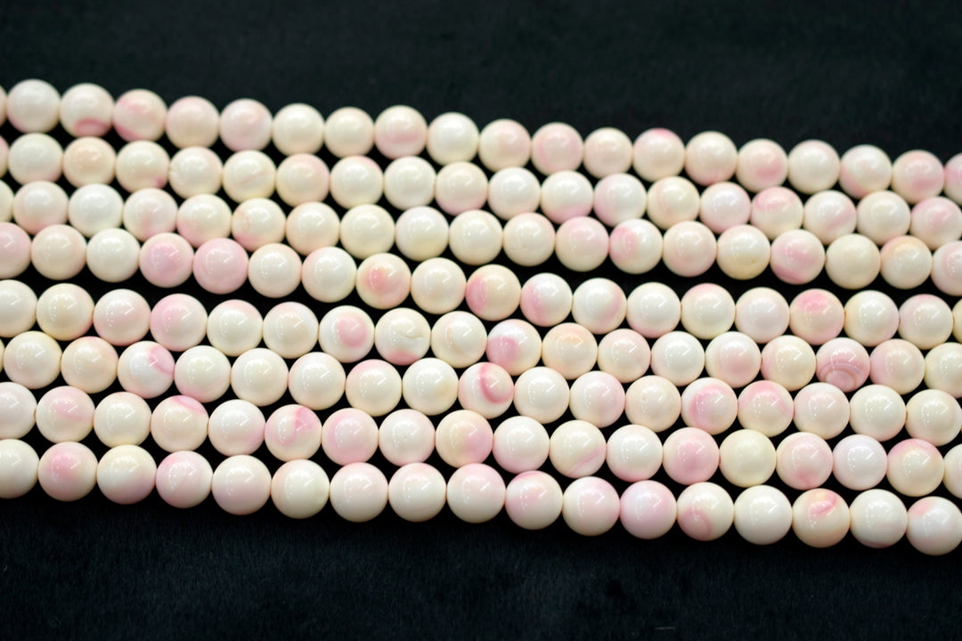 15" Natural Blush Pink Queen Conch shell 10~11mm round Beads