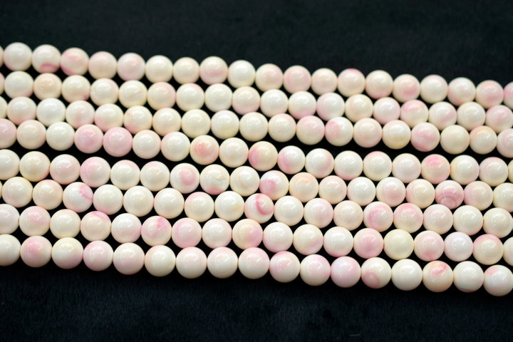 15" Natural Blush Pink Queen Conch shell 10~11mm round Beads