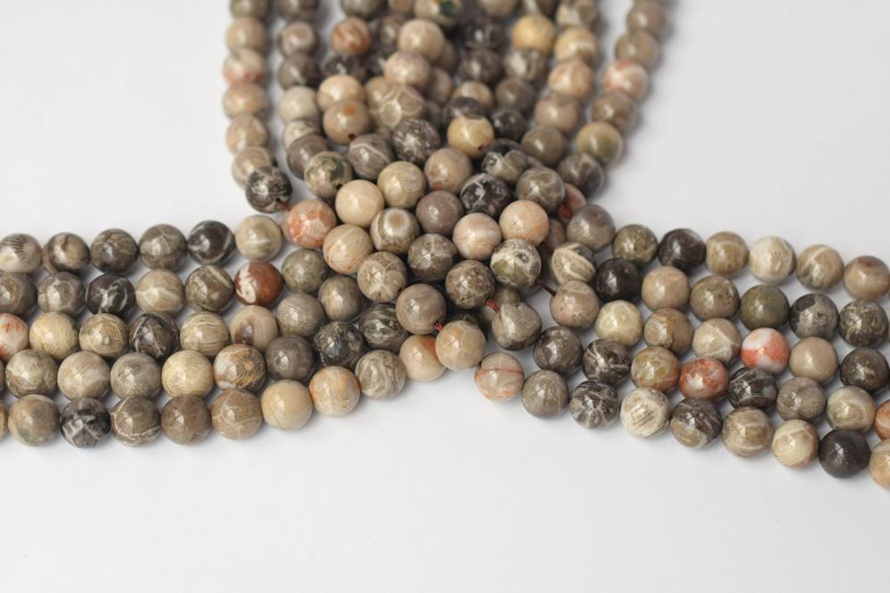 15.5" 6mm/8mm Natural Chinese coral fossil stone round grey beads