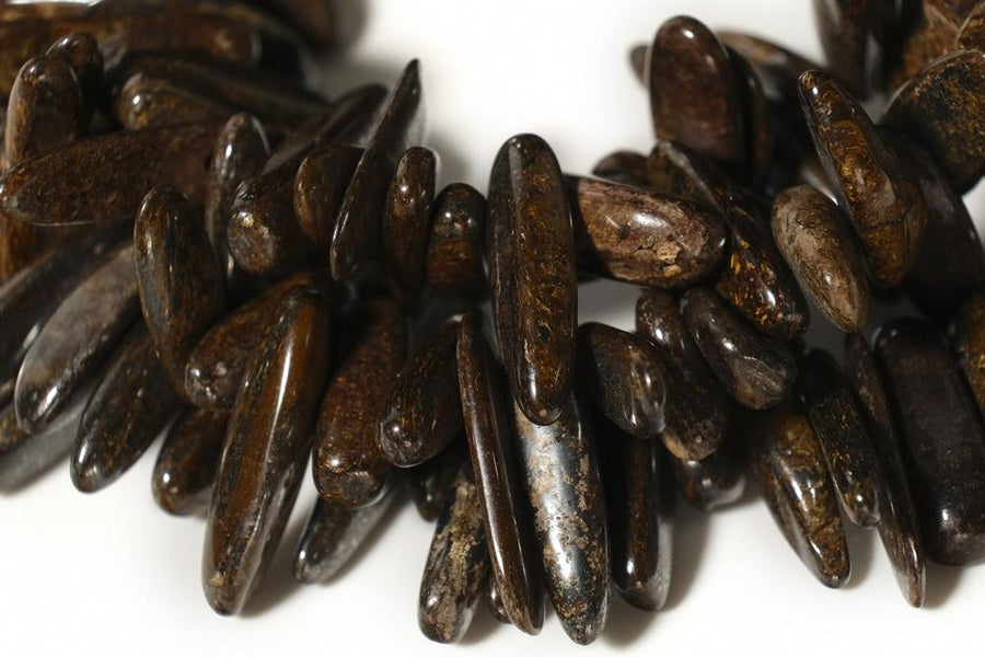 15.5" 12~20mm Bronzite tooth chips,brown color gemstone long spike