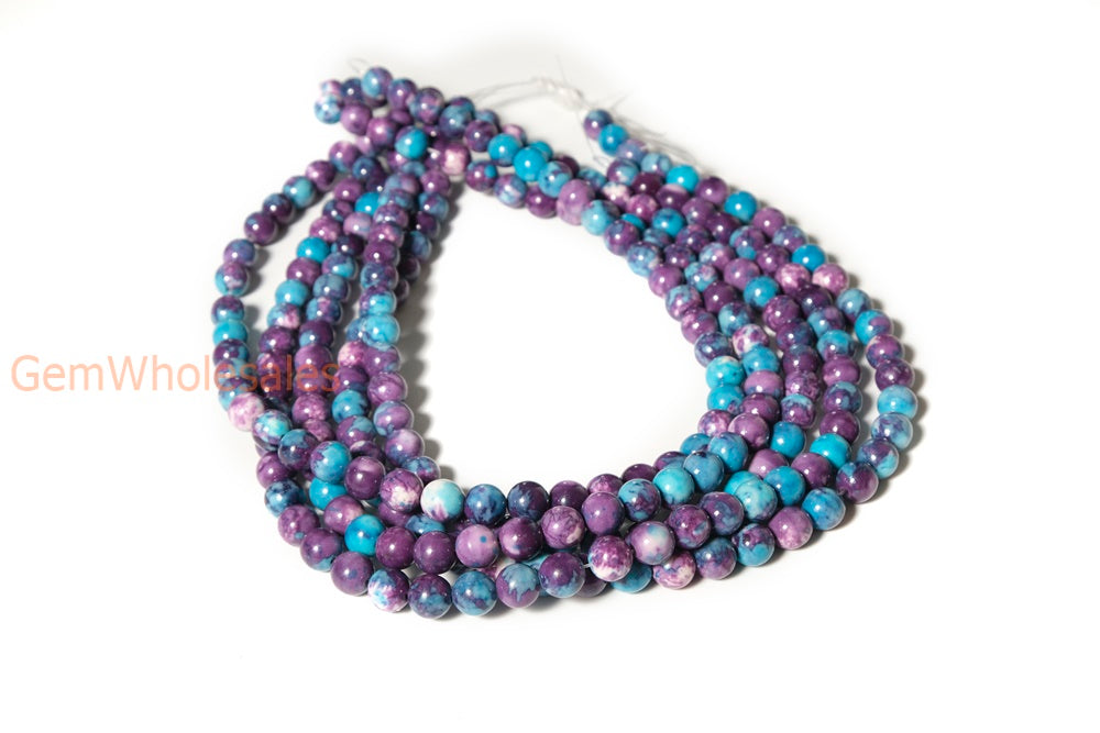 15.5" 8mm/10mm Dyed dark purple blue rain flower stone round beads