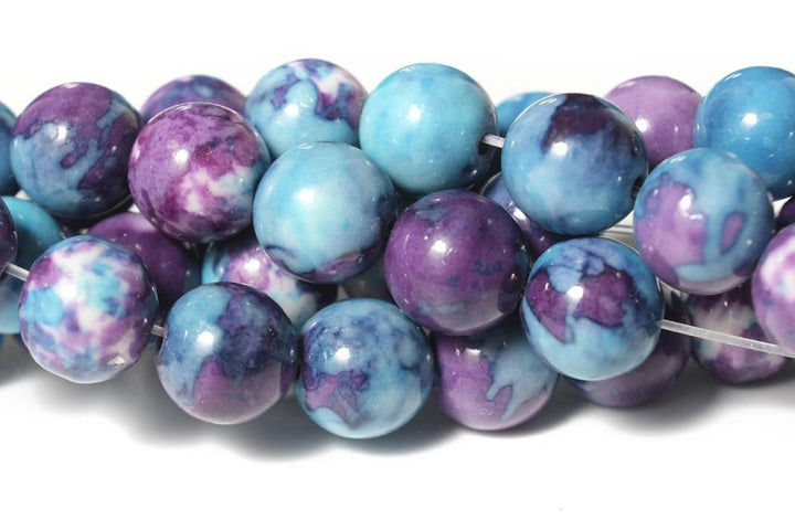 15.5" 8mm/10mm Dyed dark purple blue rain flower stone round beads