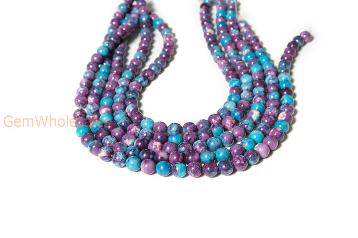 15.5" 8mm/10mm Dyed dark purple blue rain flower stone round beads