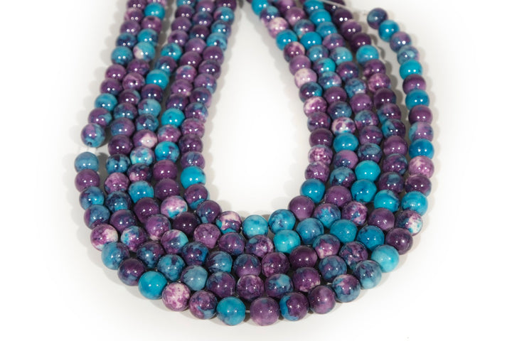 15.5" 8mm/10mm Dyed dark purple blue rain flower stone round beads