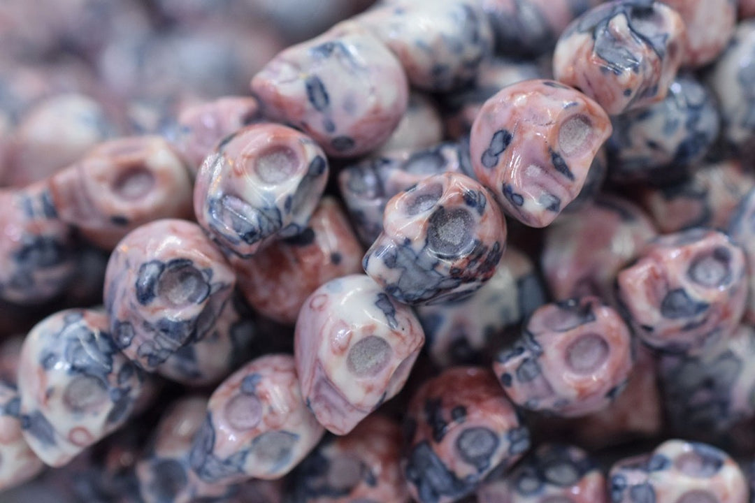 15.5" 10mm/12mm Dyed red blue rain flower stone skull