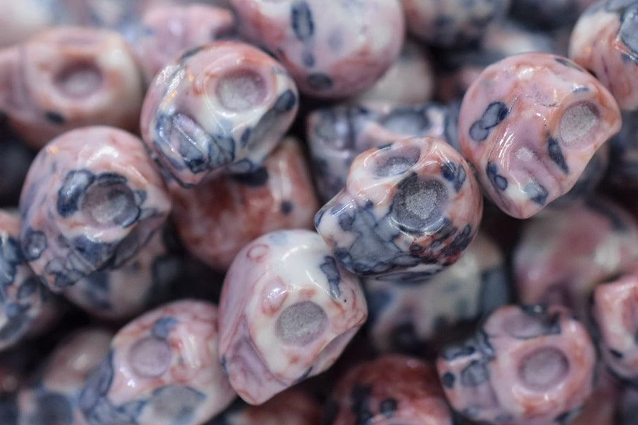 15.5" 10mm/12mm Dyed red blue rain flower stone skull