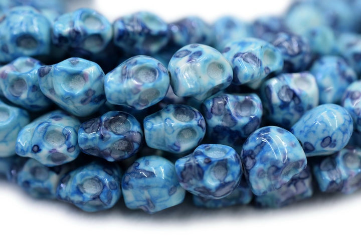 15.5" 10mm/12mm Dyed blue purple rain flower stone skull