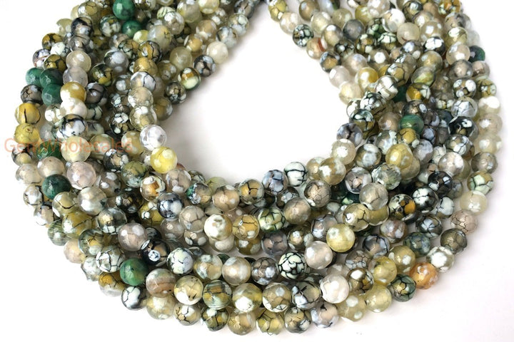 15" 8mm white yellow green fire Agate Round beads Gemstone beads