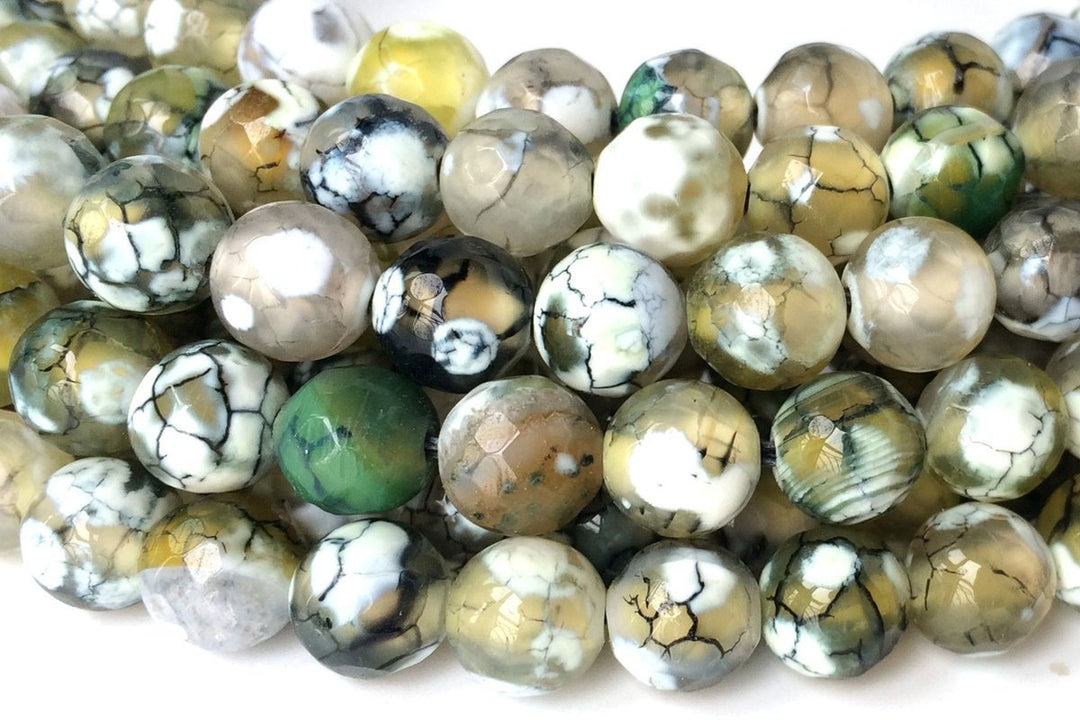 15" 8mm white yellow green fire Agate Round beads Gemstone beads
