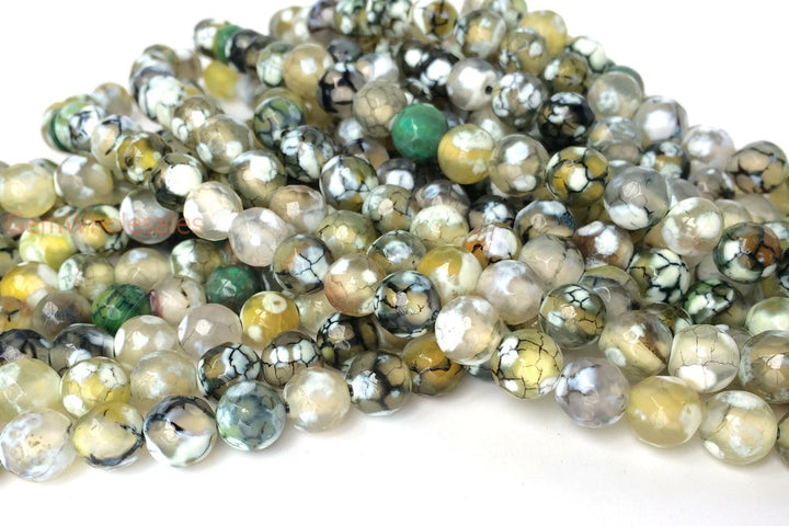 15" 8mm white yellow green fire Agate Round beads Gemstone beads