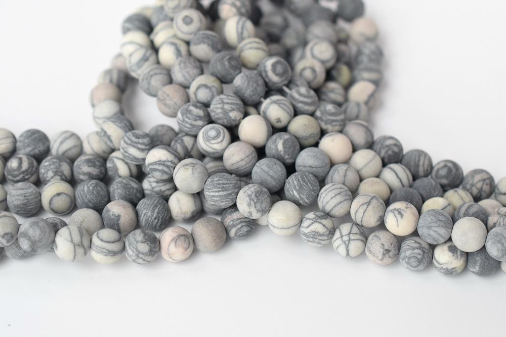 15.5" Matte spider web jasper round beads 6mm/8mm/10mm/12mm,Grey color DIY beads Zebra stone