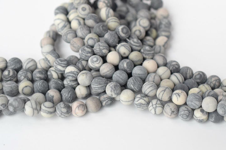 15.5" Matte spider web jasper round beads 6mm/8mm/10mm/12mm,Grey color DIY beads Zebra stone
