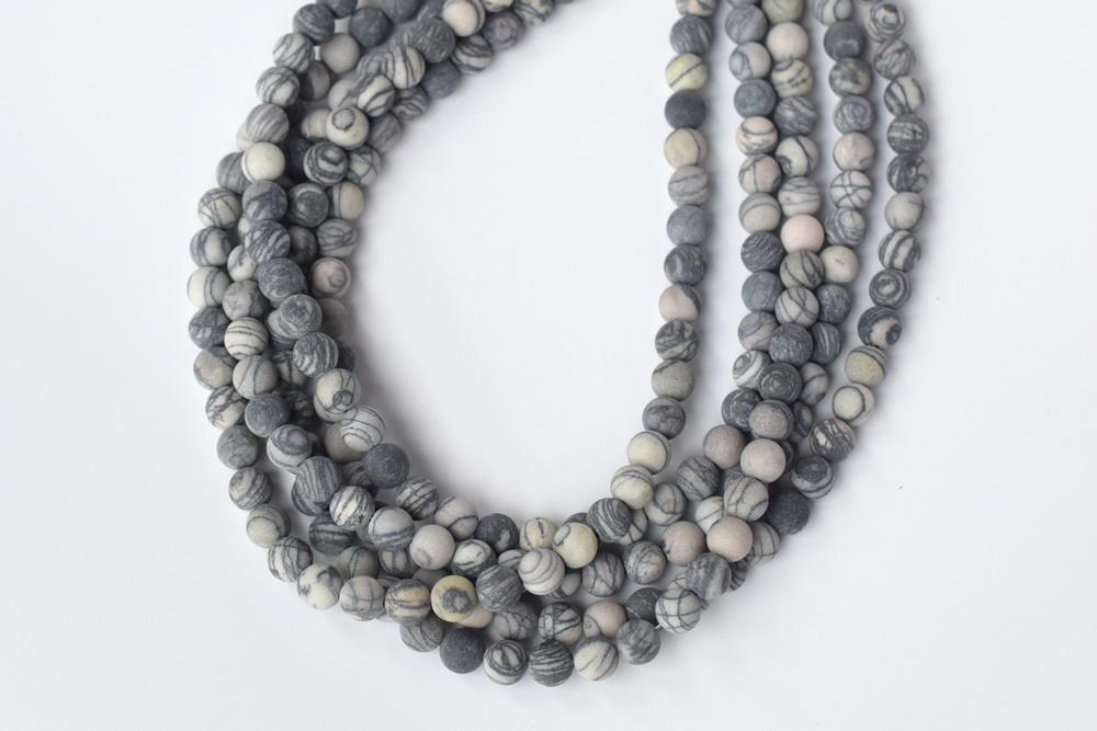 15.5" Matte spider web jasper round beads 6mm/8mm/10mm/12mm,Grey color DIY beads Zebra stone