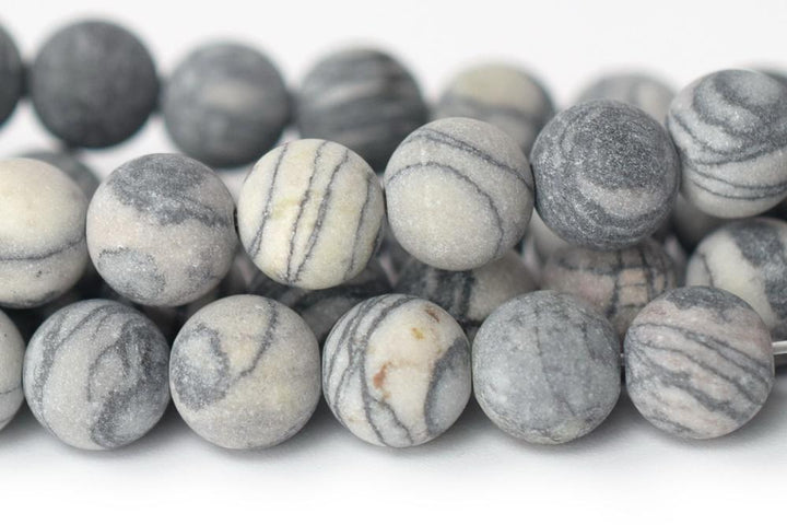 15.5" Matte spider web jasper round beads 6mm/8mm/10mm/12mm,Grey color DIY beads Zebra stone