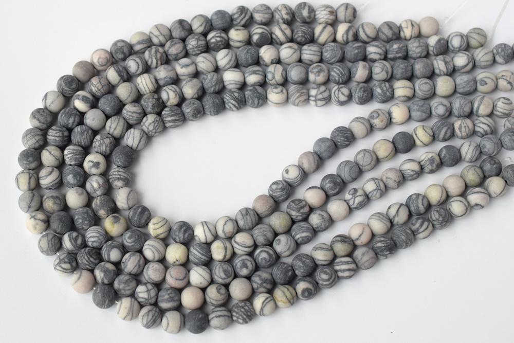 15.5" Matte spider web jasper round beads 6mm/8mm/10mm/12mm,Grey color DIY beads Zebra stone
