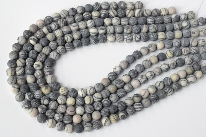 15.5" Matte spider web jasper round beads 6mm/8mm/10mm/12mm,Grey color DIY beads Zebra stone