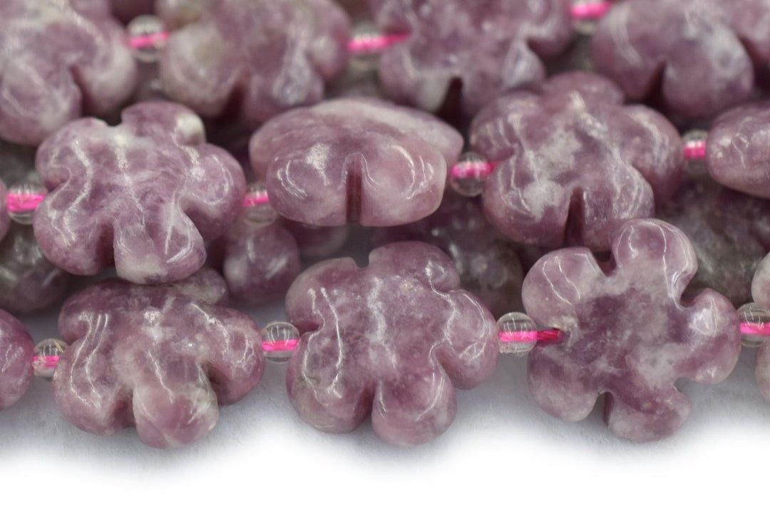 15.5" Lepidolite flower 15mm/20mm,  semi-precious stone flower, red color gemstone flower