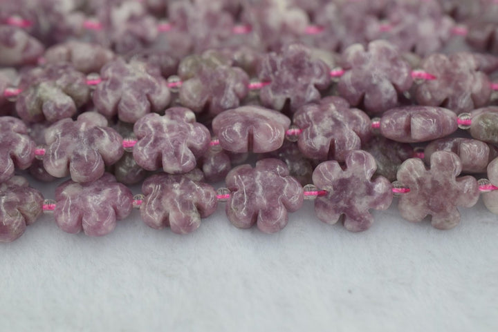 15.5" Lepidolite flower 15mm/20mm,  semi-precious stone flower, red color gemstone flower